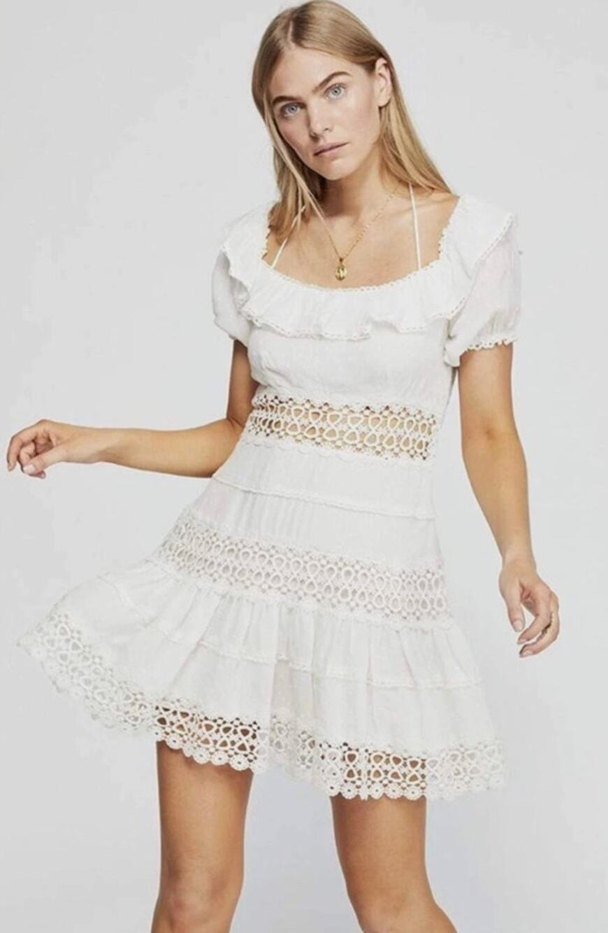 Free People Dress 8 Cruel Intentions in White Mini Crochet Lace Boho Feminine